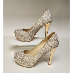 Women’s Sequins Glittery Gold Stiletto Pump Heel Shoes Size 225/US 6.5